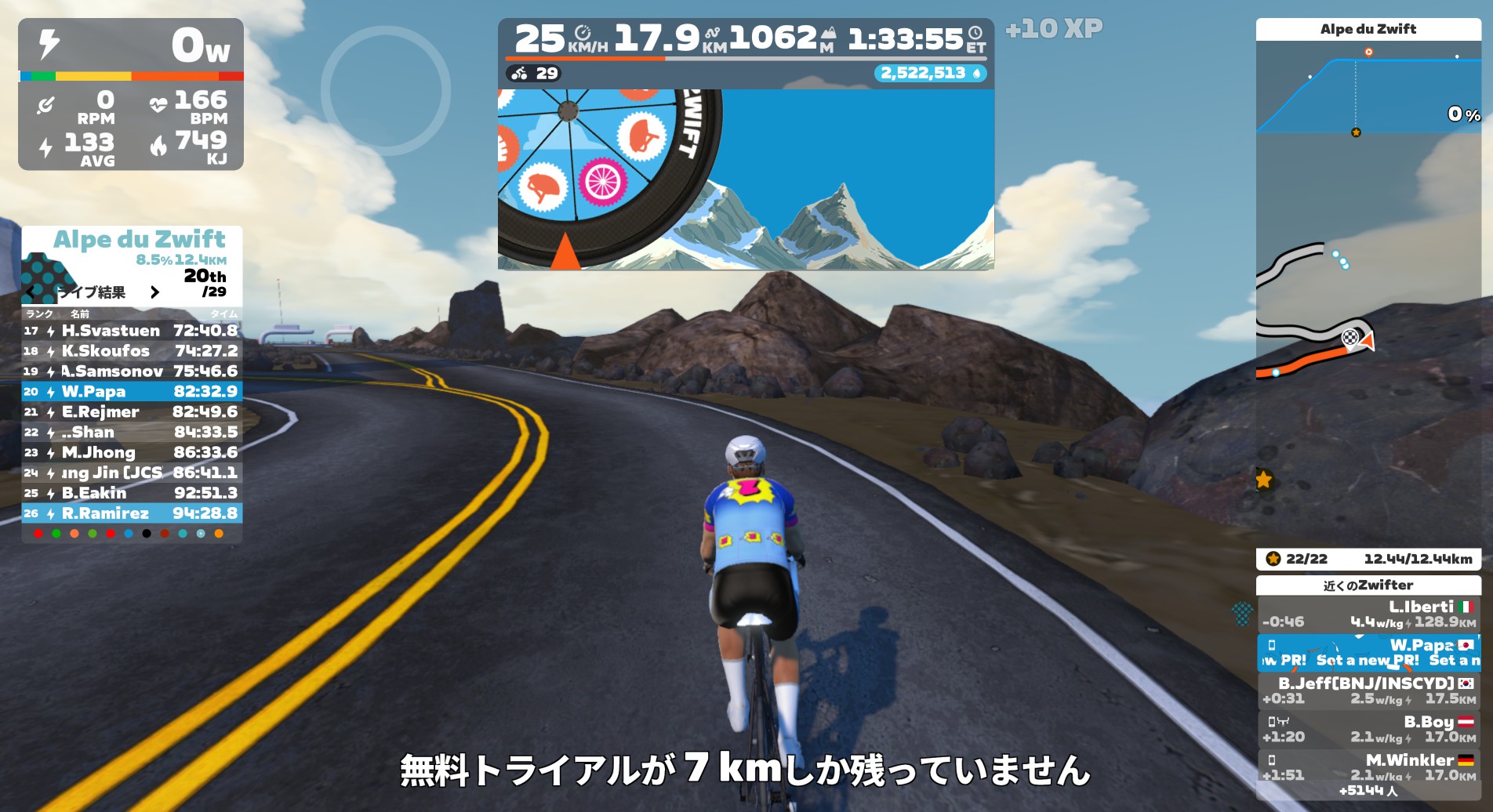 Alpe du Zwiftで９０分を切りました